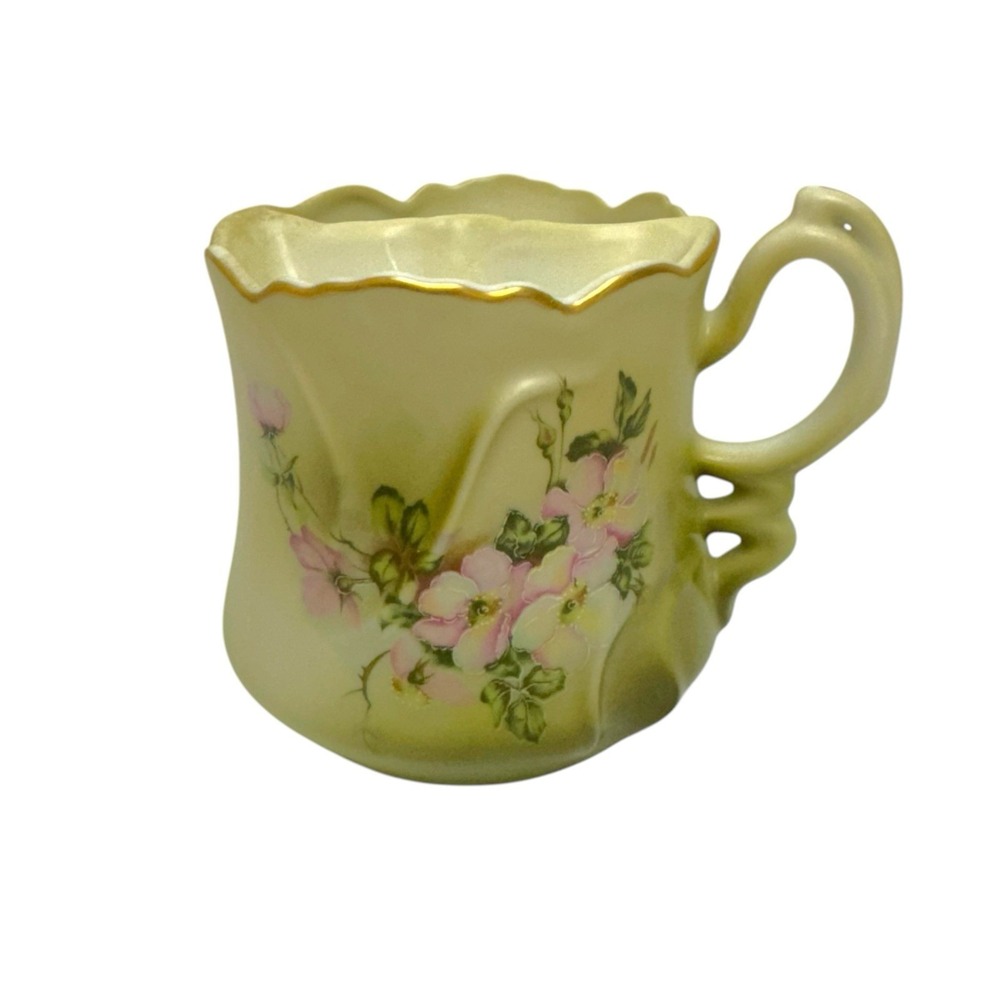 Vintage Nippon Porcelain Hand Painted Floral Shaving Mug Cup w/Handle